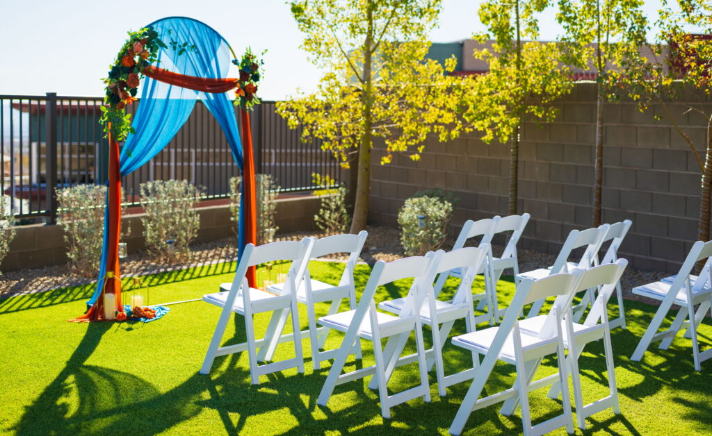 Backyard micro wedding designed by Las Vegas event planner